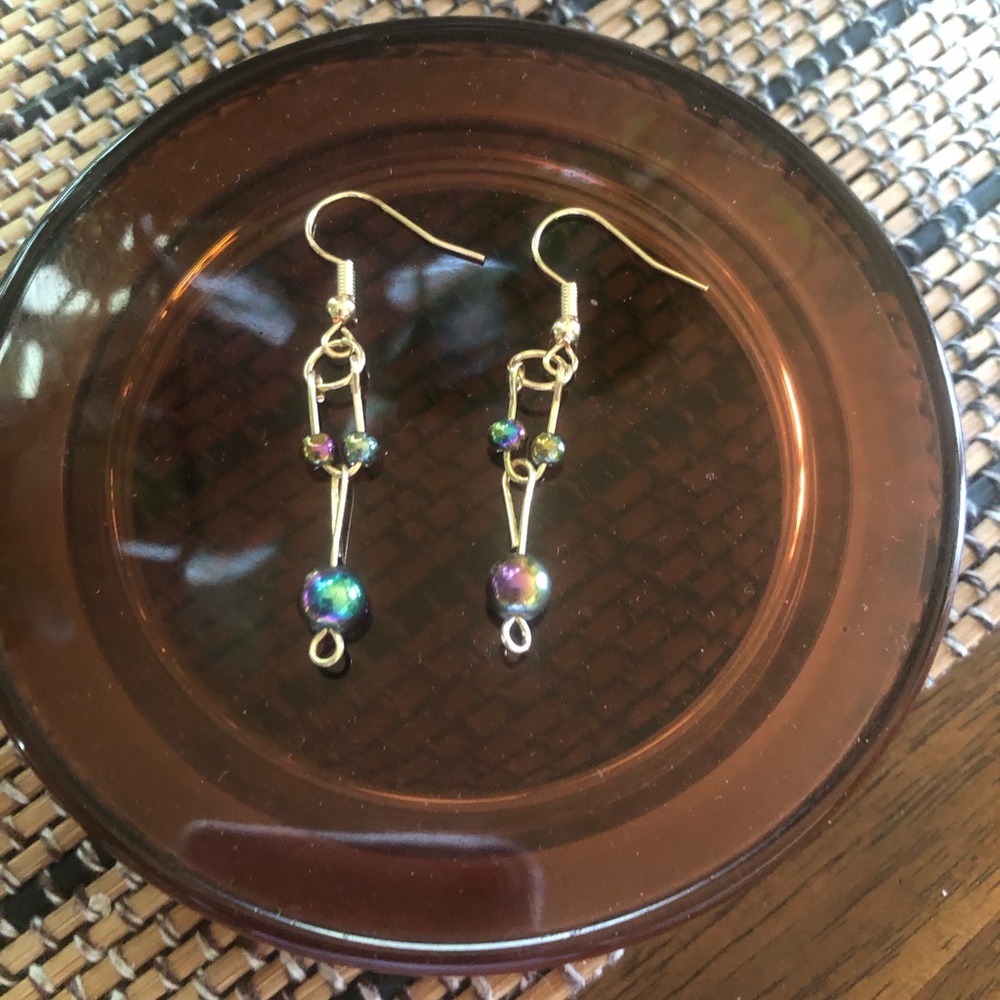 Gold-Tone Rainbow Bead Drop Earrings - Iridescent Green